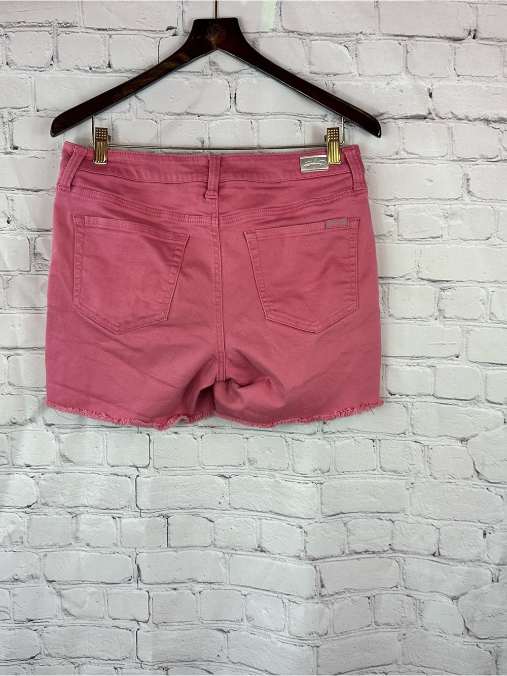 Seven7 Rose Pink Frayed Hem Denim weekend Shorts women 8 boho casual coastal - Picture 2 of 6